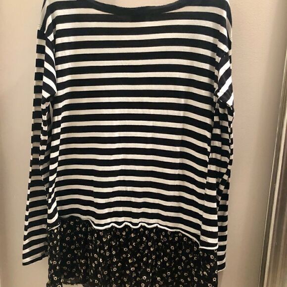 Free People black striped pull over with floral hem. - Picture 4 of 4
